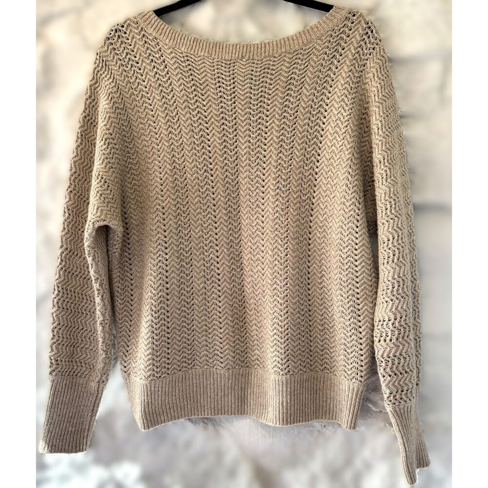 Nicole Miller‎ Loose Knit Wide Crew Neck Sweater Oatmeal M Layering Academia Med